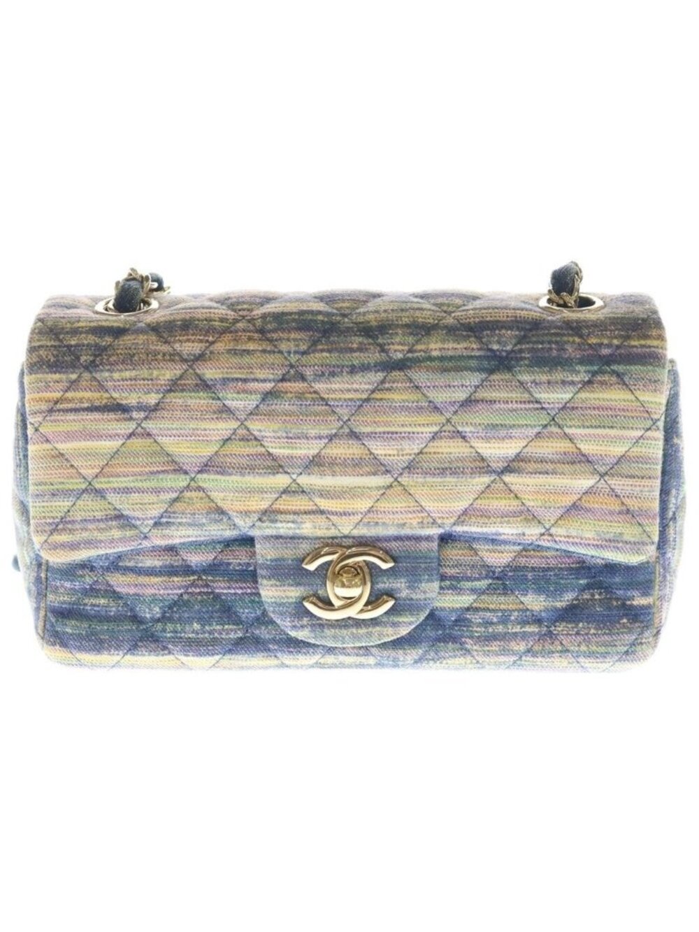 Chanel Mini Quilted Chain Shoulder Bag Back Single Flap Denim Multicolor Navy